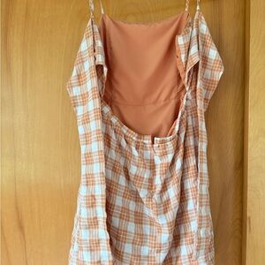 Orange Plaid Sleeveless Dress